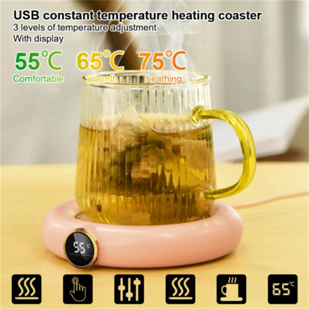 Portable USB Cup Warmer Coffee Mug Heating Coaster Smart Temperature Milk Tea Water Cup Heaters Heating Pad For Home Office Gift