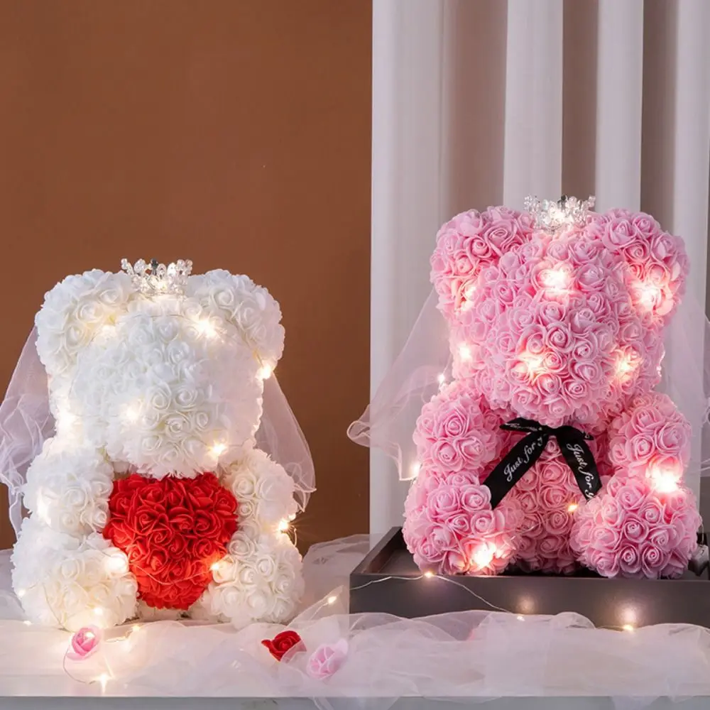 

25cm Artificial Teddy Rose Multicolors Romantic Valentines Day Gift Flower Bear with LED Strip Girlfriend Women Anniversary Bear
