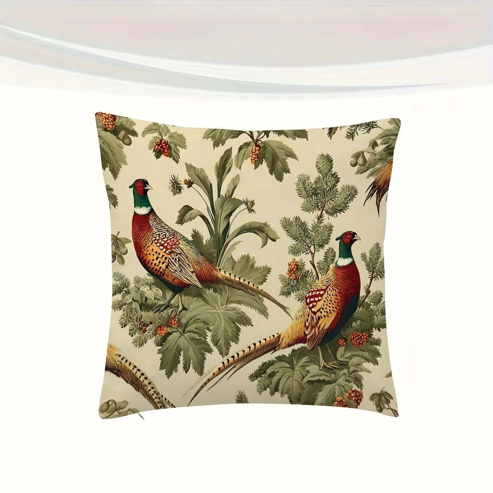Double Sided Vintage Pheasant and Foliage Design Soft Throw Pillow Cover for Bed Sofa and Lounge Chair Home Decoration