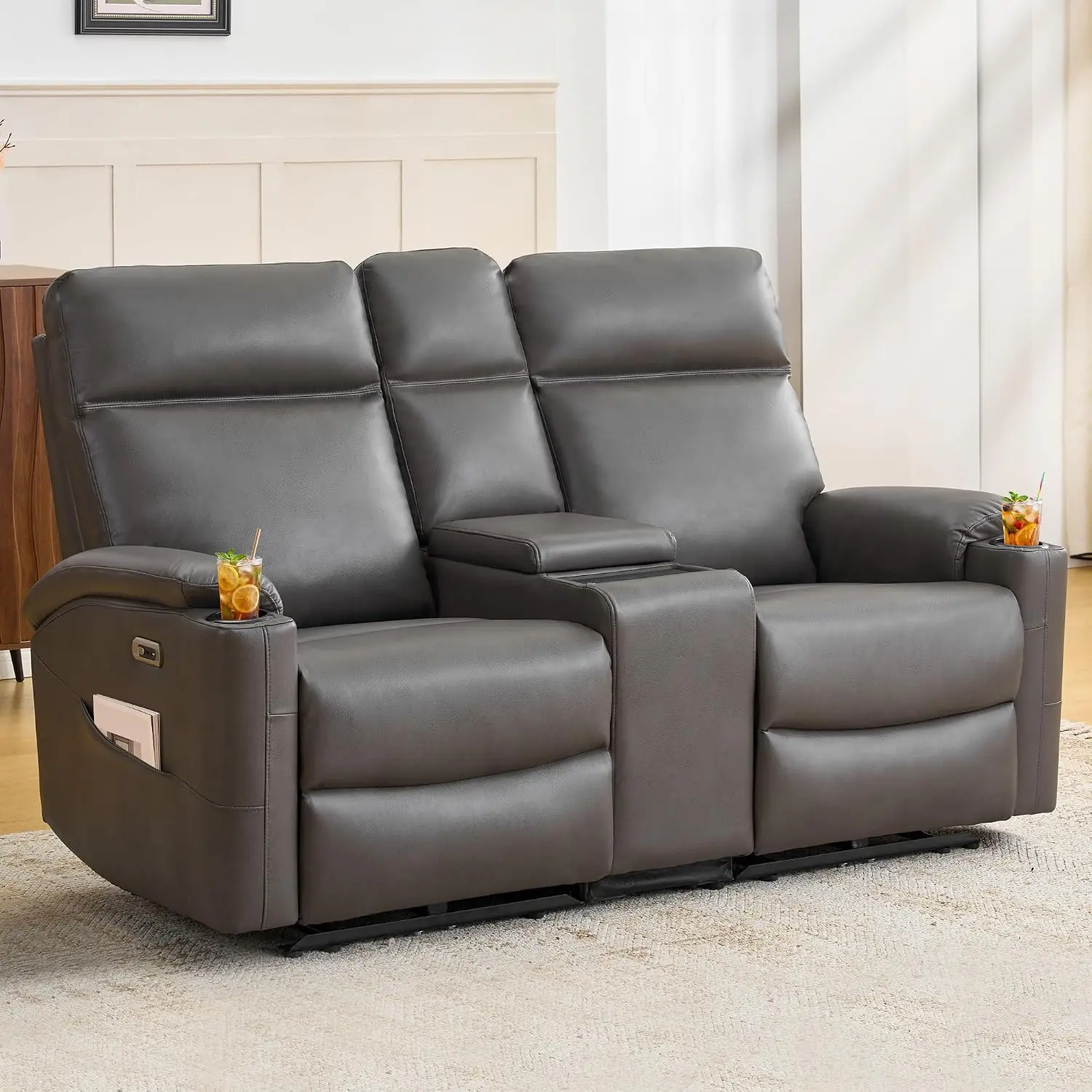 Power Recliner Loveseat, Electric Reclining Sofa, Grey, Customized