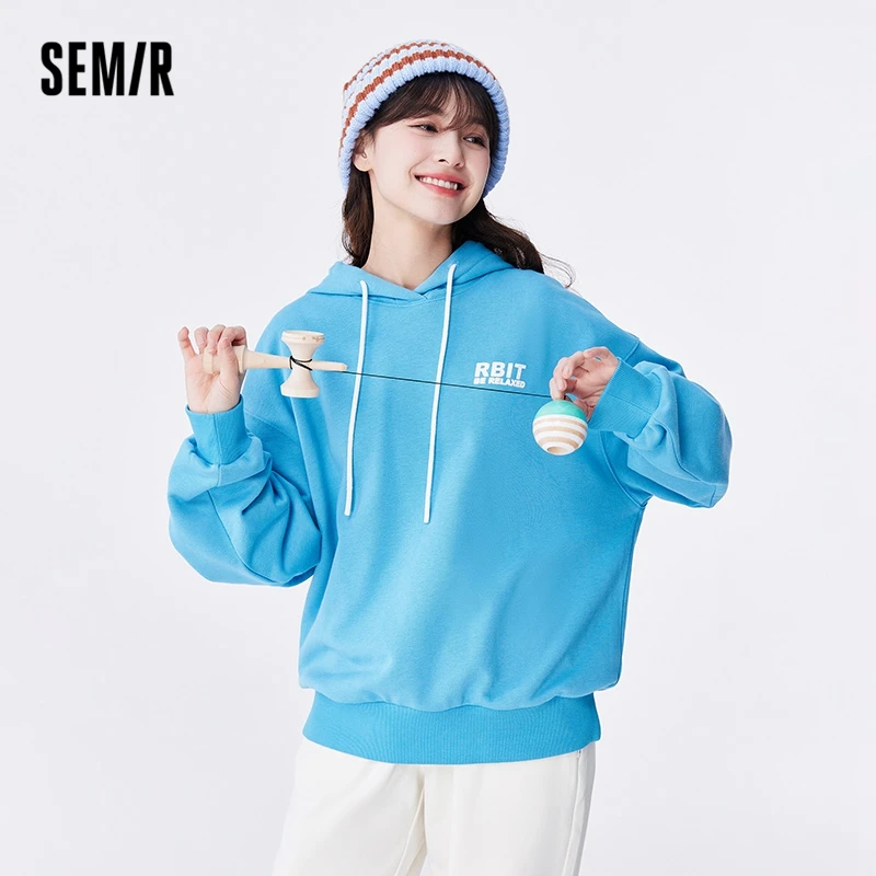 Semir Women Sweater Autumn New Rabbit Oversize Clothes Trendy Print Dropped Shoulders Hooded Bottoming Fashion Sweater for Women