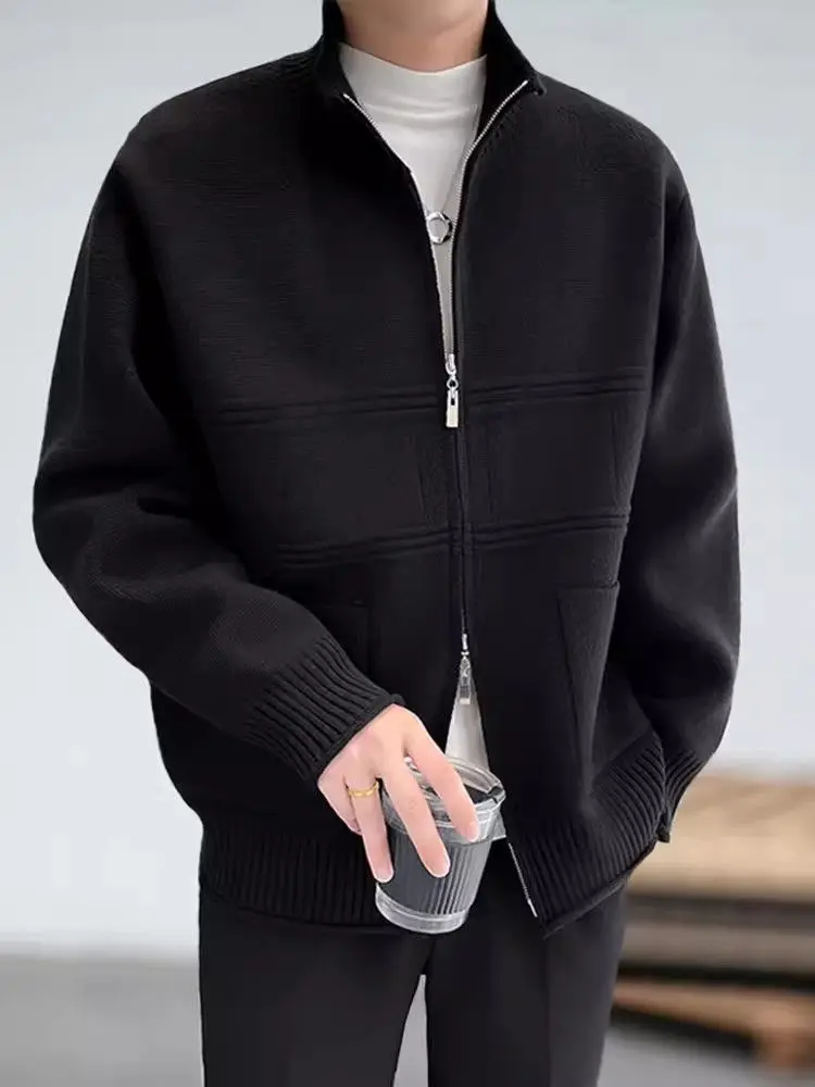 Autumn and Winter Cardigan Knitted Jacket Men's Clothing Simple Loose Casual Stand-up Collar Sweater Tops
