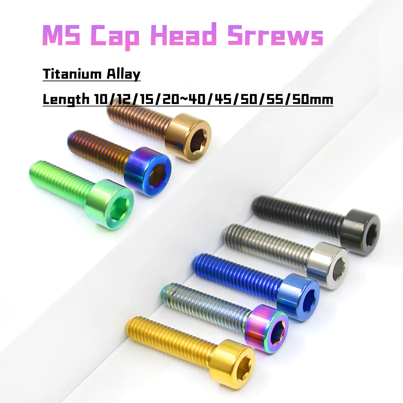 1~5pcs TC4/GR5 Titanium Bolts M5 Color Allen Socket Cap Head Ti Screws Allen Length 10/12/15/20/25/30/35/40/45/50/55/60mm