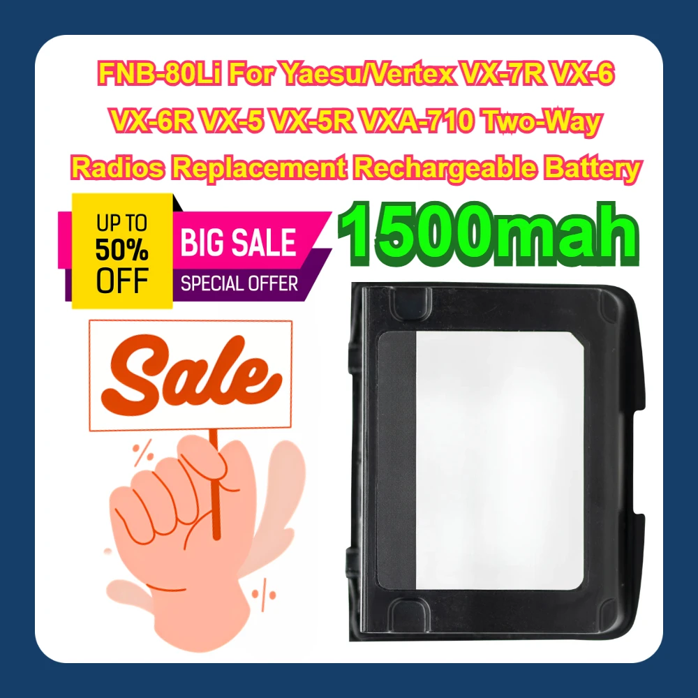 1500mah FNB-80Li For Yaesu/Vertex VX-7R VX-6 VX-6R VX-5 VX-5R VXA-710 Two-Way Radios Replacement Rechargeable Battery