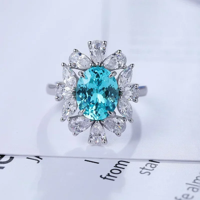 

Ruihe New Hot Sale 4.364ct Lab Grown Paraiba Sapphire Ring S925 Silver Engagement Women wedding rings