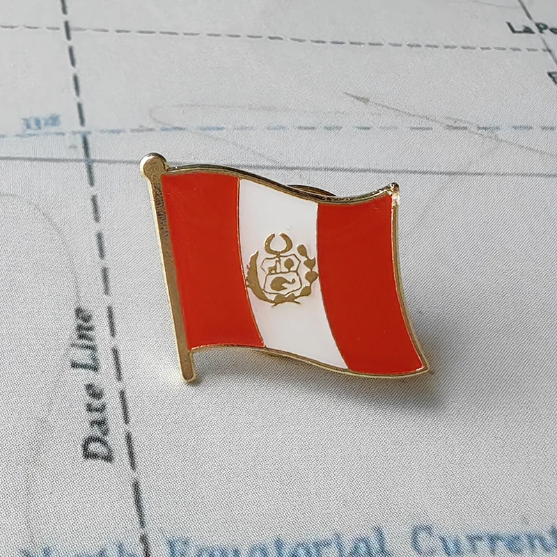 Peru National Flag Crystal Epoxy Metal Enamel Badge Brooch Collection Souvenir Gifts Suit Lapel Pins Accessories Commemorative