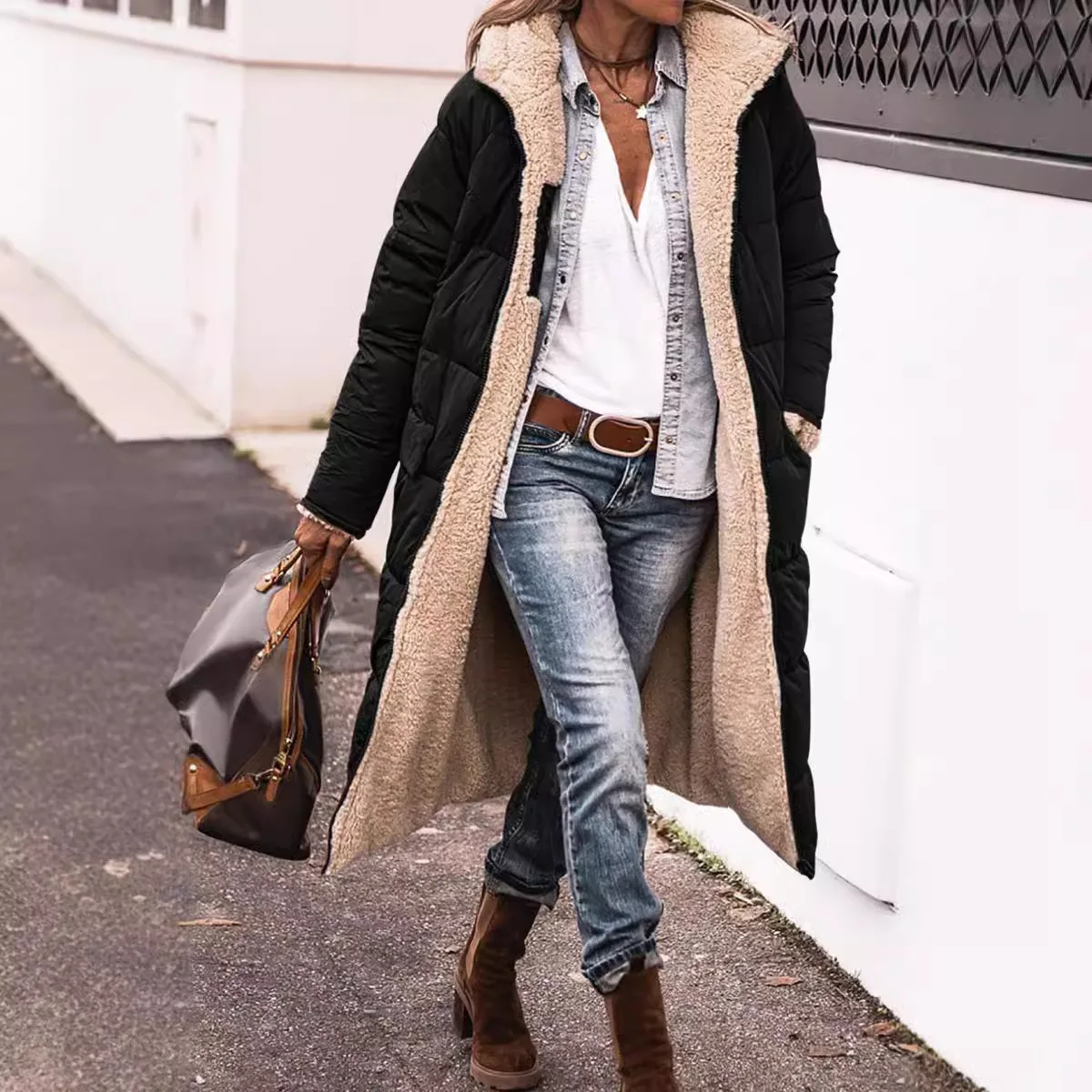 

2025 Solid Color Hooded Cotton Long Sleeve Reversible Slim Fit Elegant Cardigan Jacket Top