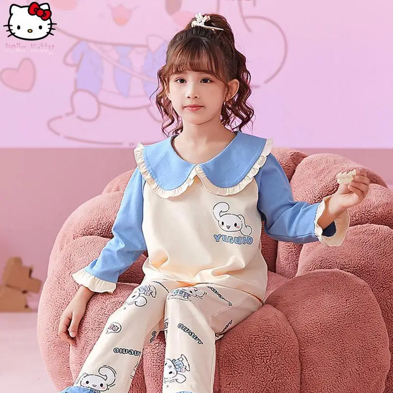 الفتيات أنيمي دمية طوق طويلة الأكمام منامة مجموعة Kawaii جرو ربيع الخريف جديد الكرتون ملابس المنزل الوالدين الطفل قطعتين مجموعة