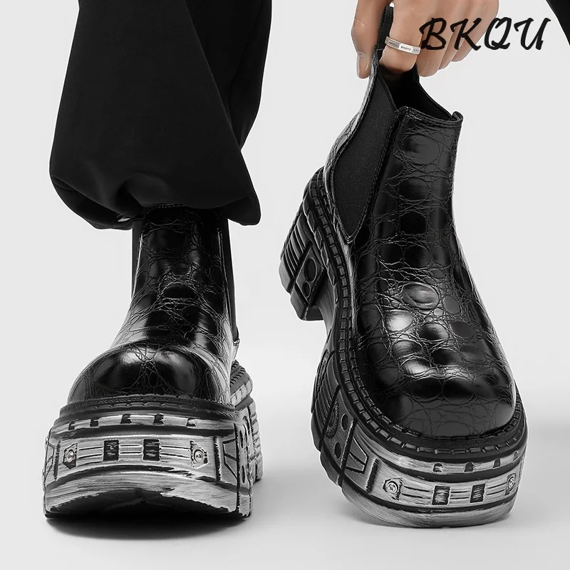 

BKQU Design Chelsea Boots Men's 2025 New Style Vintage High-Top Casual Shoes Heightening, Small Design Uncommon Boots
