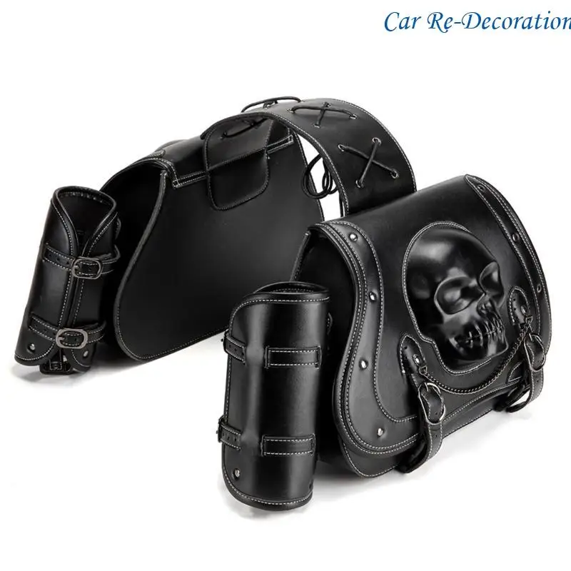 

R58D Stylish Skull Design Motorcycle Saddlebags PU Leather Waterproof Side Bag Large Capacity Saddlebags Upgrades for Bike