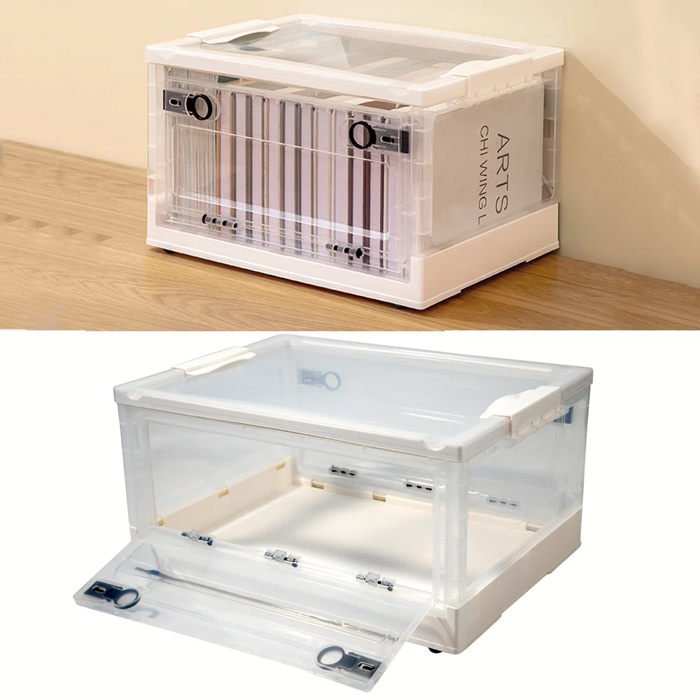 

Clear Plastic Storage Bin Large Stackable Collapsible Storage Cube with Lid