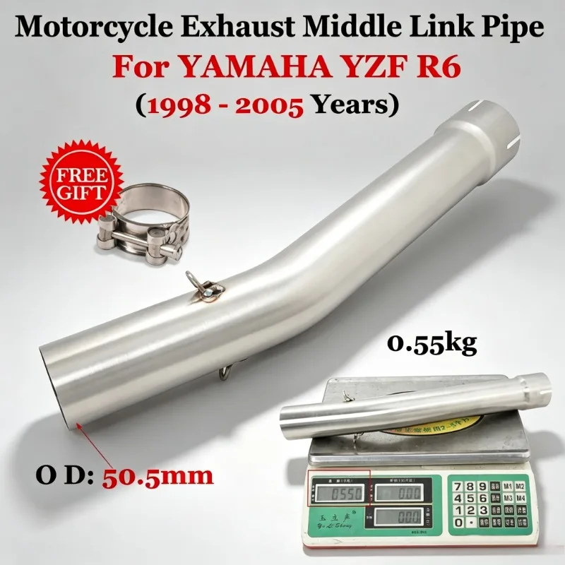 For YAMAHA YZF R6 YZF-R6 1998 - 2005 Years Motorcycle Exhaust Escape Modified Middle Link Pipe Connecting 51mm Moto Muffler Tube