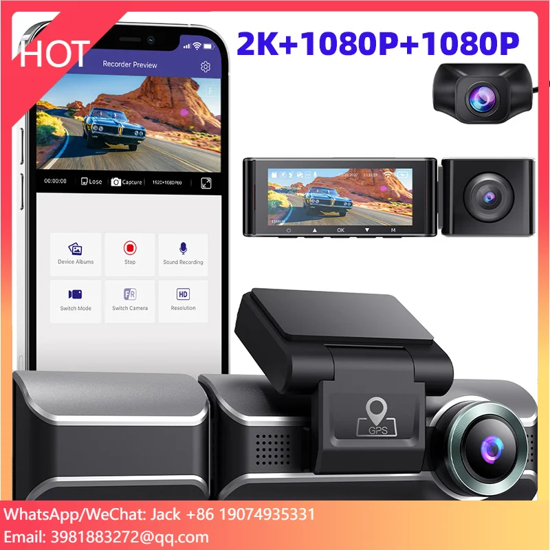 

AZDOME Регистратор вождения с тремя объективами 2K + 1080P + 1080P Встроенный WIFI GPS Автомобильная траектория
