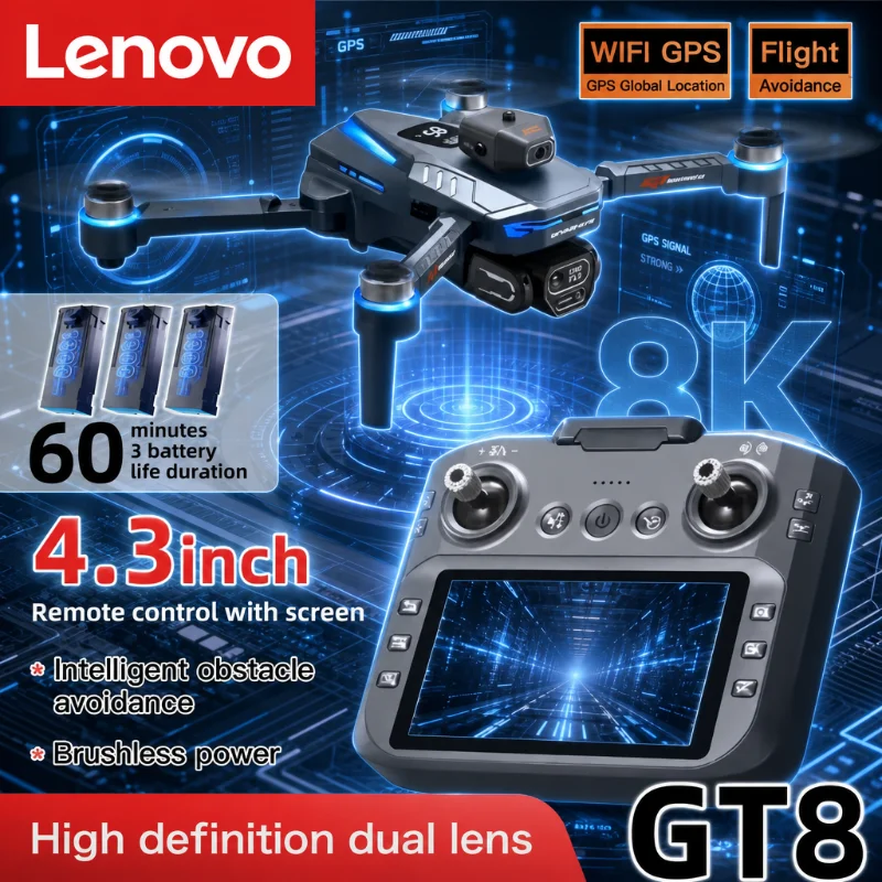 

Lenovo GT8 8K Drone Professional Aerial HD Dual Camera GPS FPV Avoidance Screen Remote Control Optical Flow Hovering Quadcopte