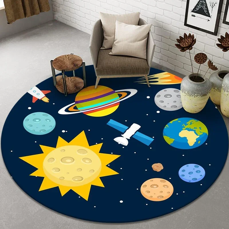 Carpet Door Mat Anti-Slip Chair  Round Children Living Room  Planet Ball Pattern Boy Play  Bedroom Bedside Rug