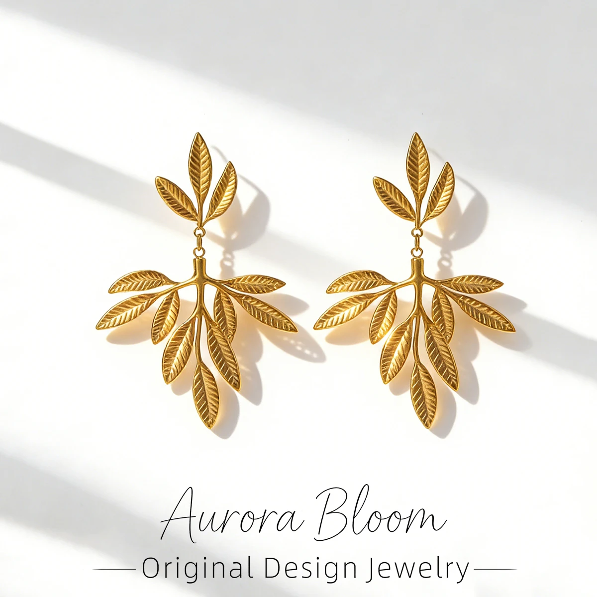 

AURORA Trend Leaf Stainless Steel Earrings For Women's Piercings Ear Cuffs Women's Gold-Plated Earrings Jewelry Accessories