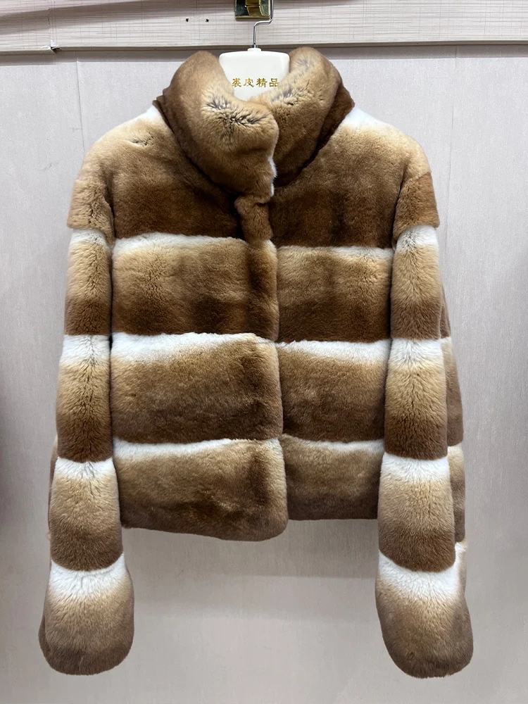 

2026 Warm New Women's Real Natural Rex Rabbit Fur Coat High Quality Fur Coat Thick Long Sleeves Luxury Outerwear Jackets