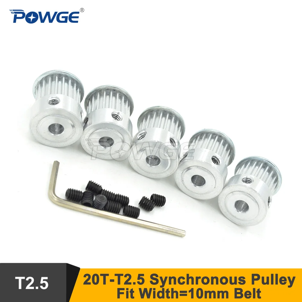 POWGE 20 Teeth T2.5 Timing Pulley Bore=5/6/6.35/8mm For W=10mm T2.5 Synchronous Belt For 3D Printer 20T 20Teeth T2.5 Pulley