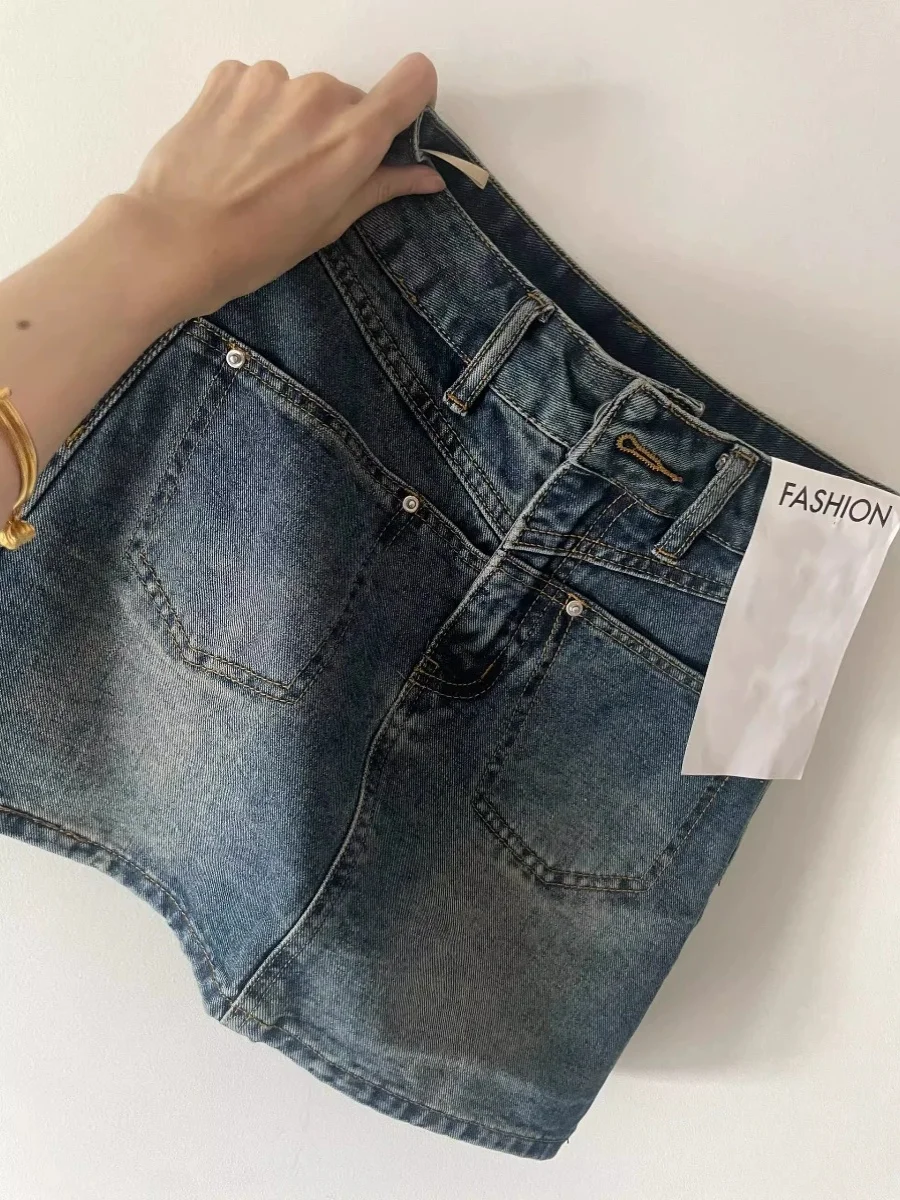 

American Style Vintage Denim Skirt Women Spring Summer Sexy Slim A-line Hip Wrap Skirts Fashion Trend All-matched Short Dress