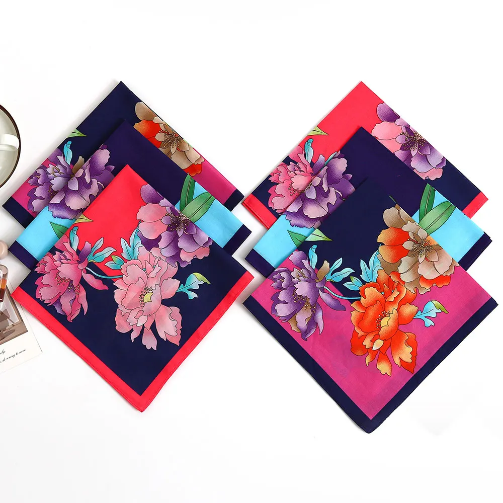 Confezione da 3 fazzoletti stampati in puro cotone da donna, fazzoletti stampati in cotone sottile antiquado che assorbono l'acqua e pulire il sudore, souvenir della sposa della stagione del matrimonio