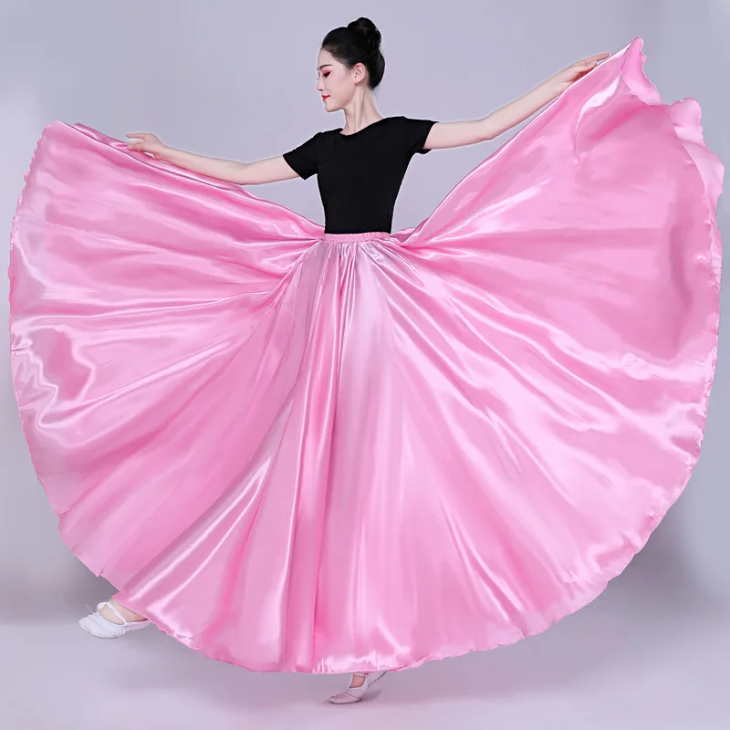 12Colors Spain Dress Women Satin Gypsy Skirts Stage Performance Costume for Dancing Spanish Flamenco Bullfighting Belly Adult