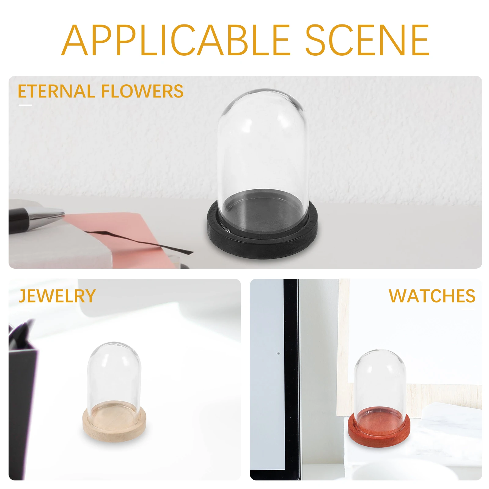 

10 Sets 38X25MM Mini Preserved Flower Glass Dome Clear Display Case Wooden Base Dustproof Cloche Small Collectibles Showcase DIY