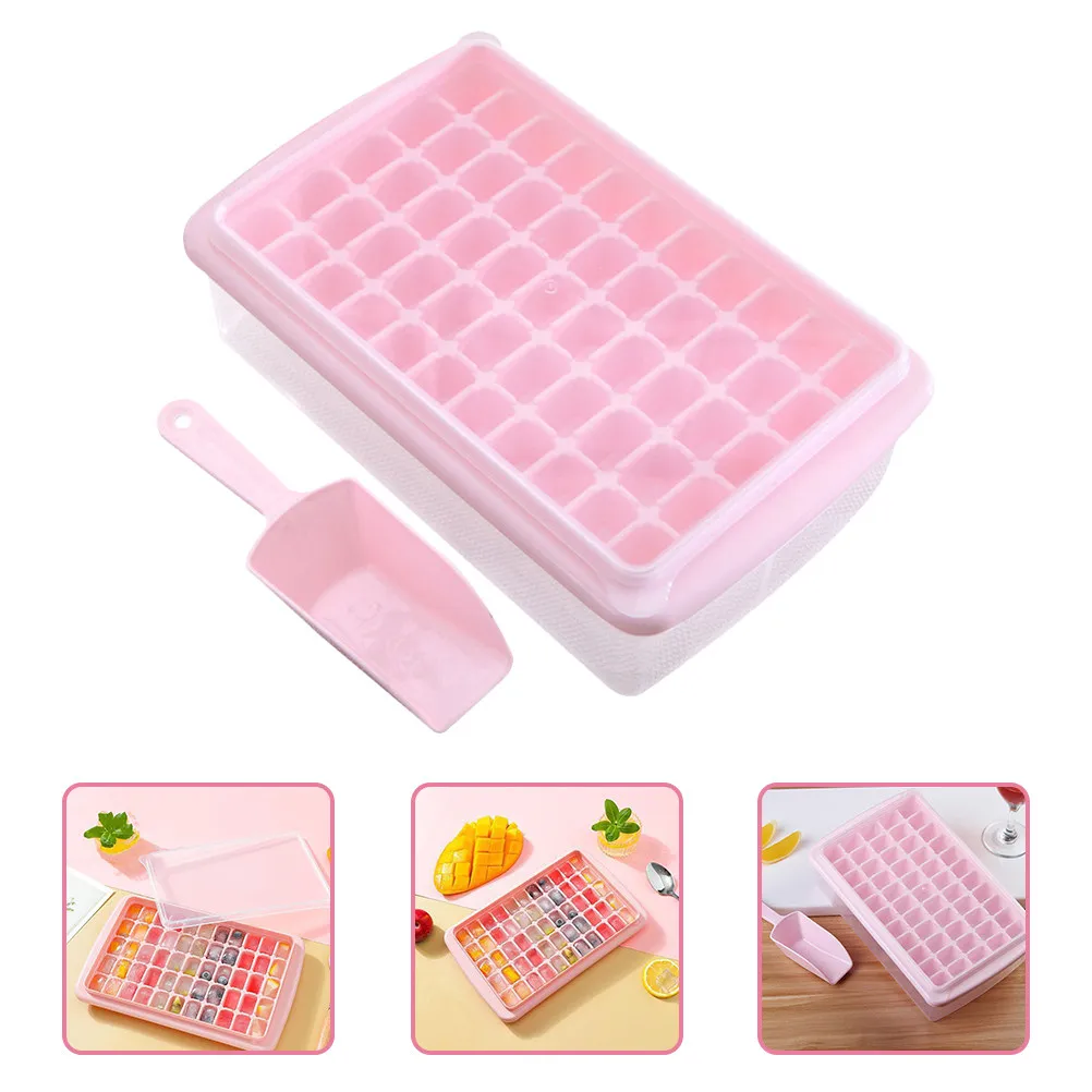 Plastic Household Ice Cube Tray Mold 55-Grid Kitchen Ice Maker Mold Tray with Lid Scoop Smooth Surface Easy Release Spill Proof
