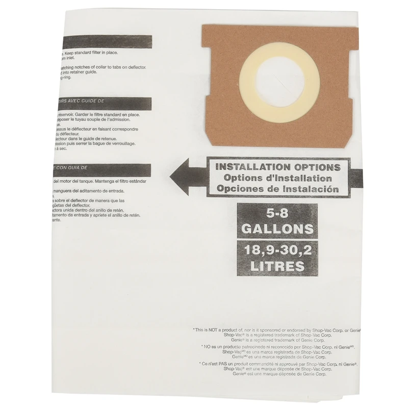 Saco de Pó Seco Universal para Aspirador de Pó, Acessório de Substituição, Adequado para Shop Vac, 5 a 8 Galões, 90661, 906-61, 9066100