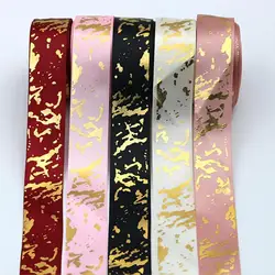 (10yards) 1'' Cracked Marble Gold Foil Printing Satin Ribbon Hot Stamping Ribbons Gift Wrap Christmas Wedding Holiday Decoration