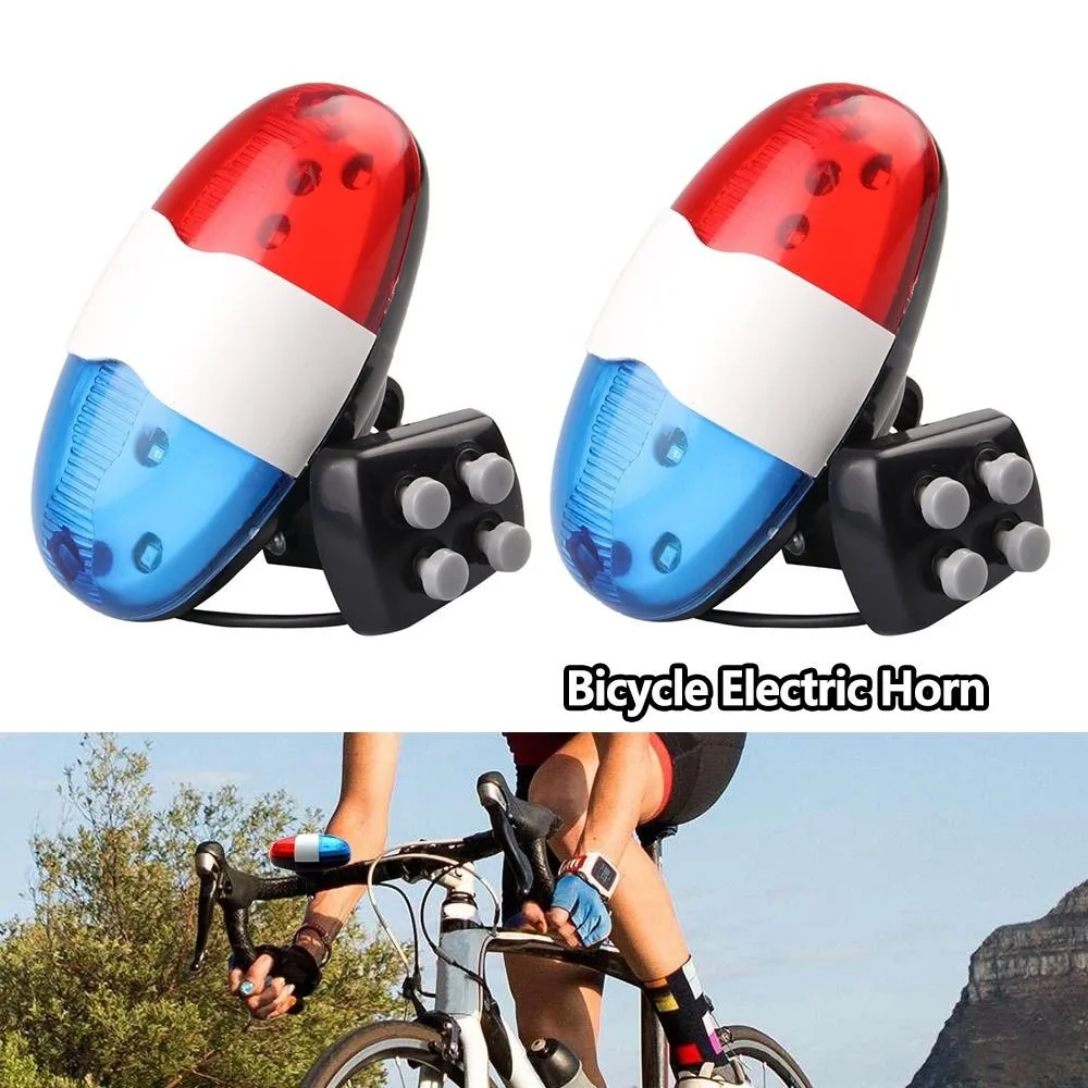 6 LED Bicycle 4 Tone Sounds Bell Outdoor Plastic Police Car Light Electronic Horn Cycling Equipment Bicycle Siren for Kid's Bike