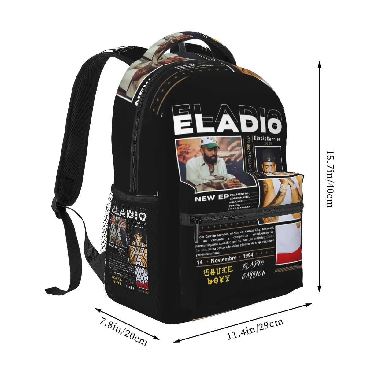 Rapper Eladio Carrion Sen2 Kbrn Album Tour Print Backpacks Boys Girls Bookbag Students School Bags Cartoon Rucksack Shoulder Bag