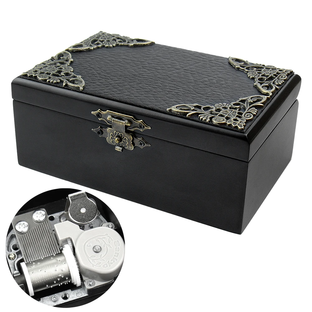 

SOFTALK Kingdom Heart black rectangular customizable music box for birthday, Christmas, and Valentine's Day gifts