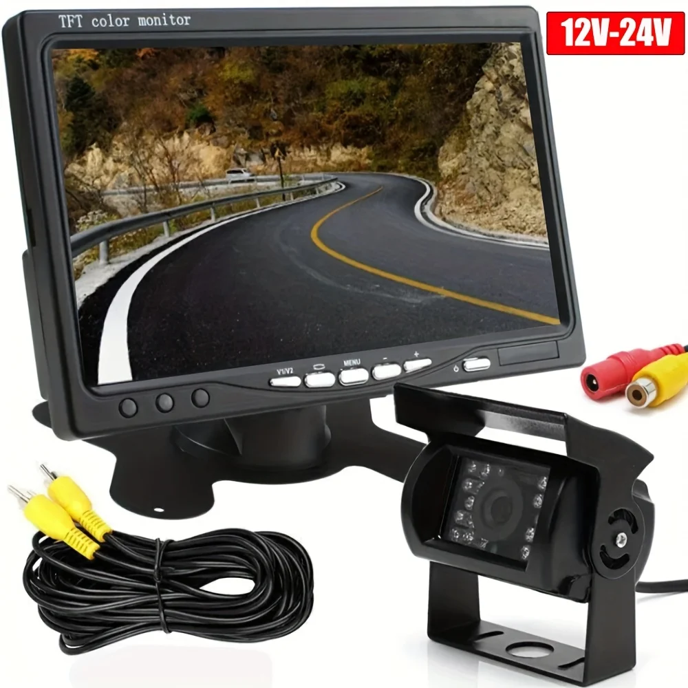 

7-дюймовый монитор высокого разрешения с усовершенствованной сверхмощной и широкоугольной камерой заднего вида — AV-кабель длиной 10 м для легкой парковки