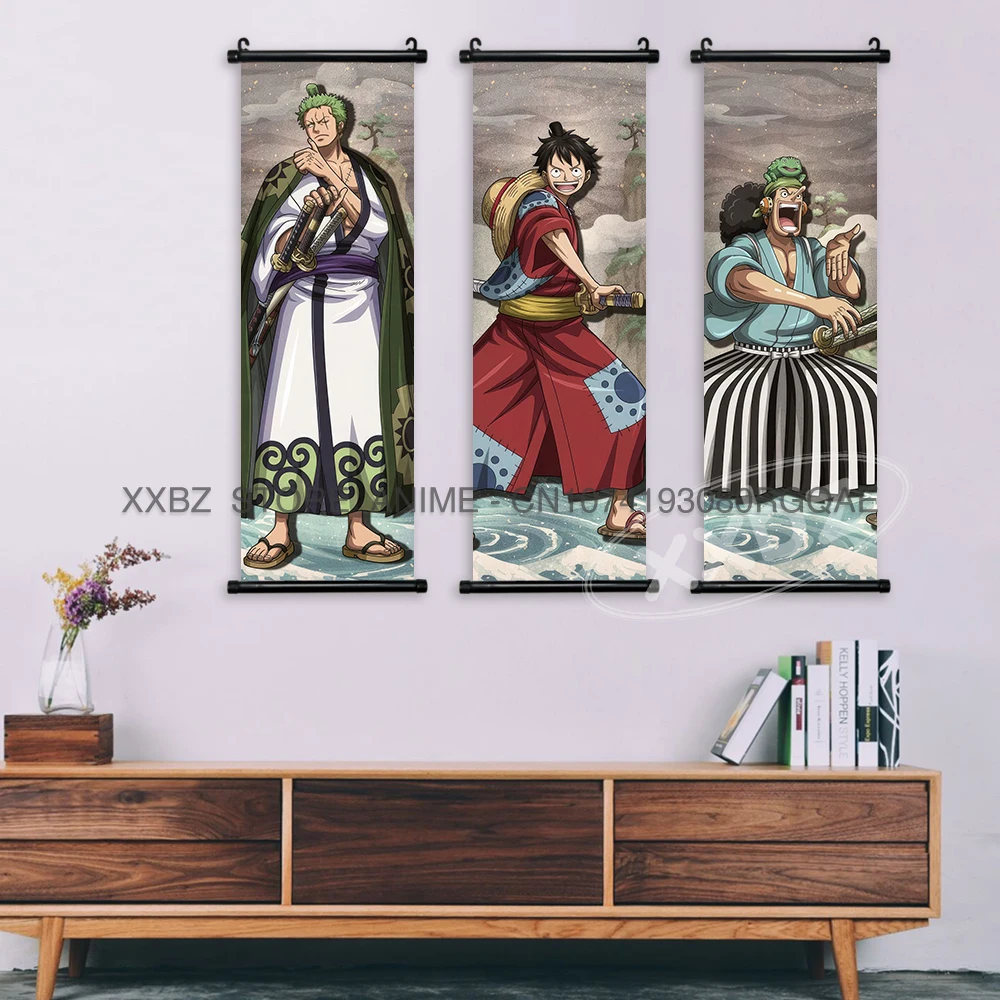 ONE PIECE Scrolls Picture Anime Home Decor Roronoa Zoro Wall Art Vinsmoke Sanji Hanging Painting Monkey D. Luffy Canvas Poster