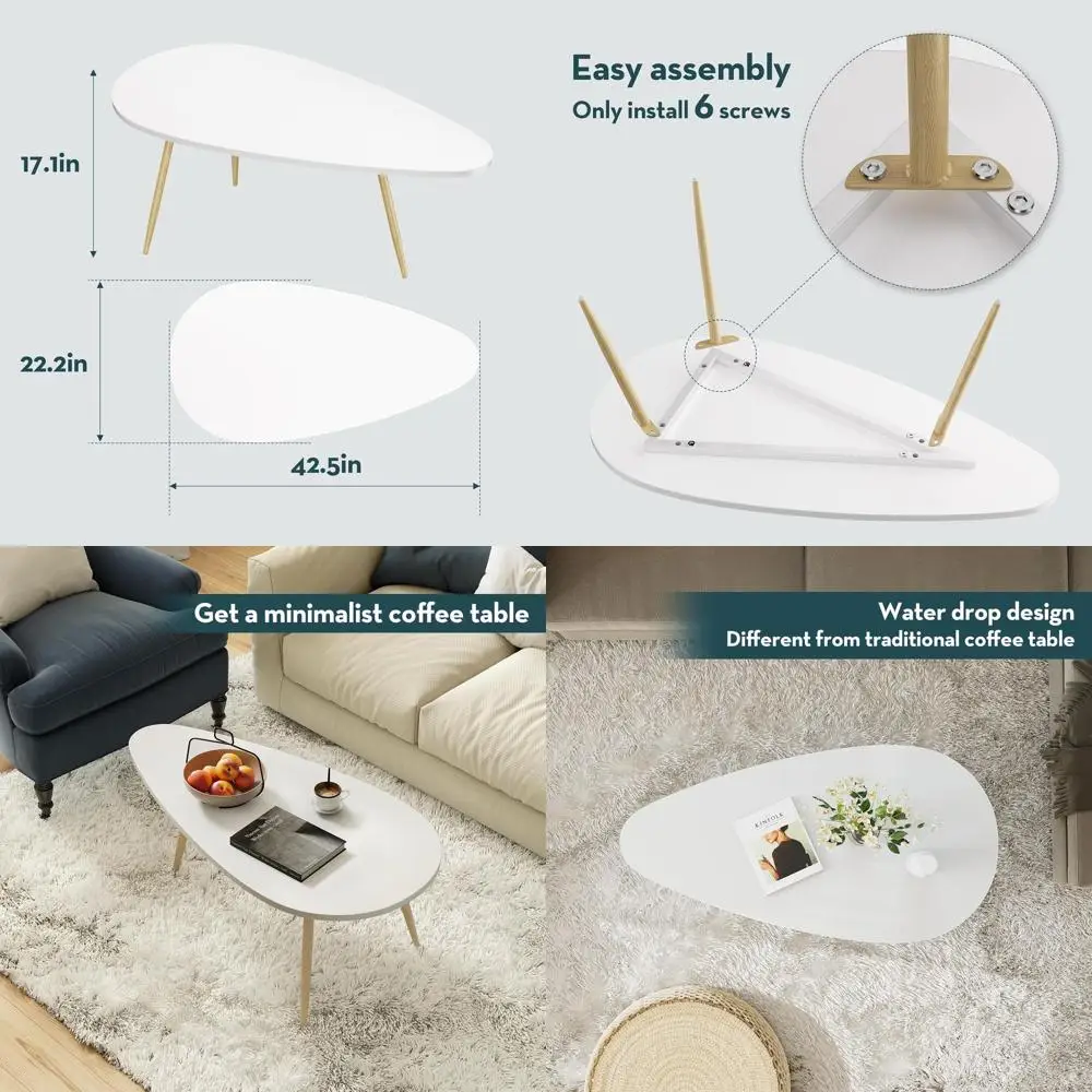 

Elegant White Oval Coffee Table for Small Living Spaces, 22.2 Diameter x 42.5 Width x 17.1 Height, Easy Assembly