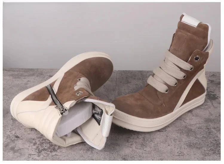 Rock Vintage High Street Boots Man Genuine Leather Fashion High-top Sneakers Trend Rock Men Trainer Women Flat Shoes Big Size image 5