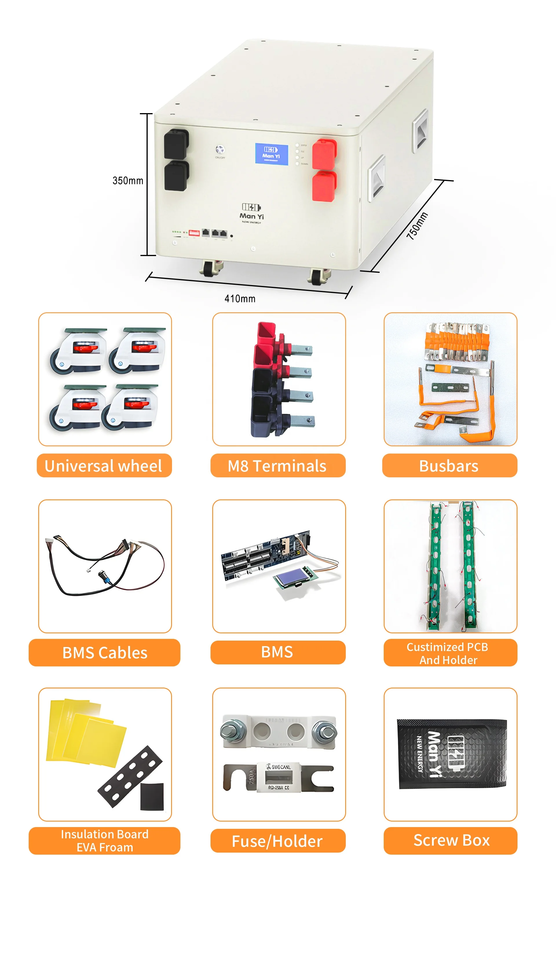 MANYI-Sistema Solar de litio, batería con BMS y equilibrador activo, 15kW, 48V, 51,2 V, LiFePo4, 280Ah, 290Ah, 300Ah, Stock en la UE
