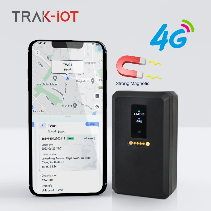 

TRAK-IOT TW01 Wireless 4G GPS Tracker Strong Magnetic for Car and Asset IP67 Waterproof With Free Tracking Platform and APP