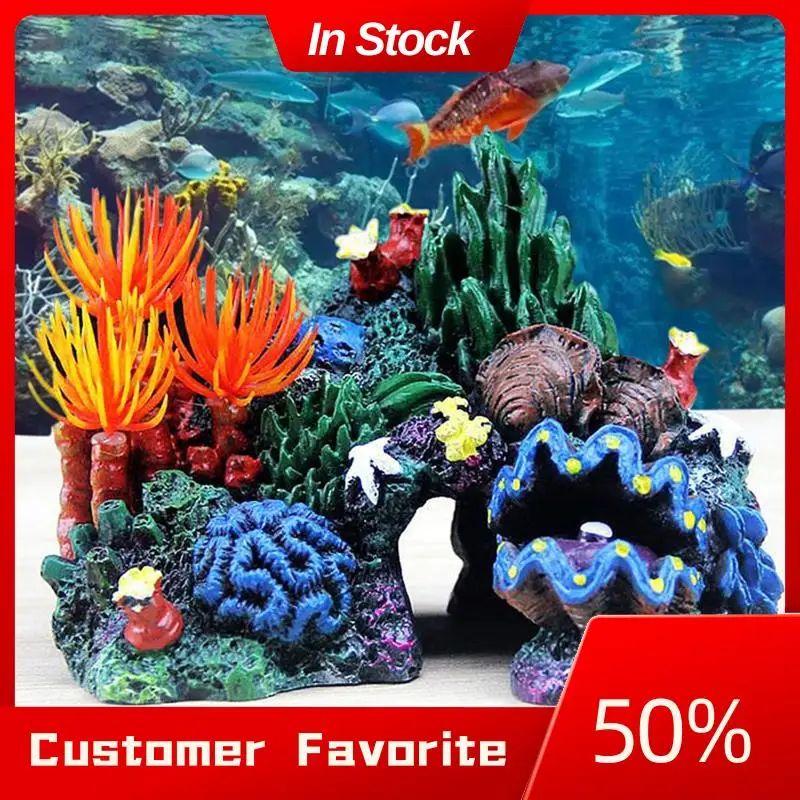 AT03 Top 1 Pieces Aquarium Resin Coral Plant Decor Shell Reef Mountain Cave Ornament Fish Tank Decor Aquarium Decorations