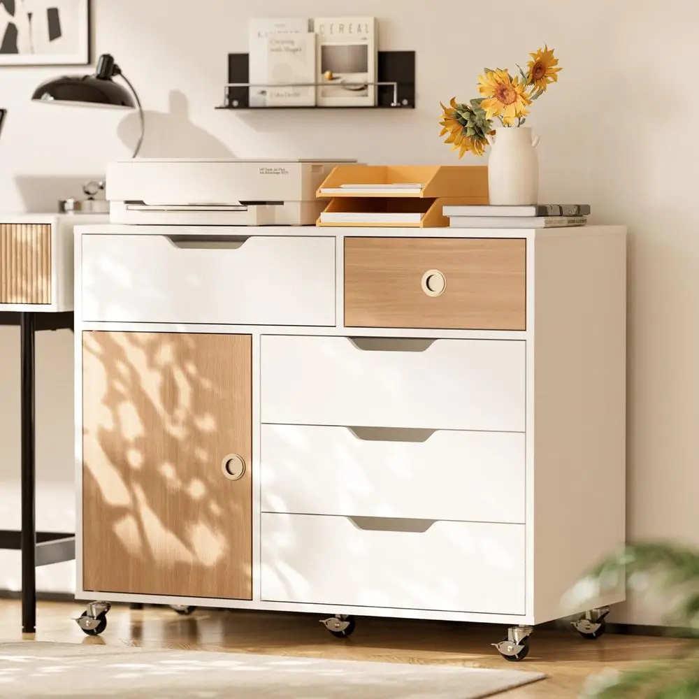 

Mobile Cabinet with Door, Rolling Printer Stand, Storage Cabinet, Under Desk Wooden Storage, Home Office Essentials Organizer Fu