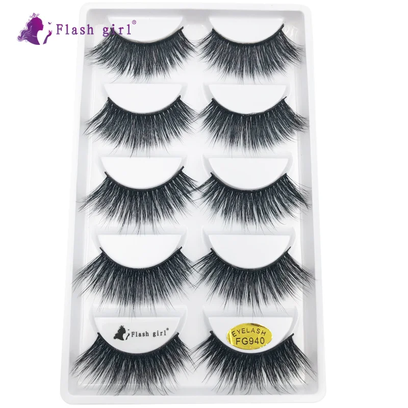 5pairs/Tray FG serise natral grafting simulation persistent curl reusable Faux mink Full strip eyelashes extentions