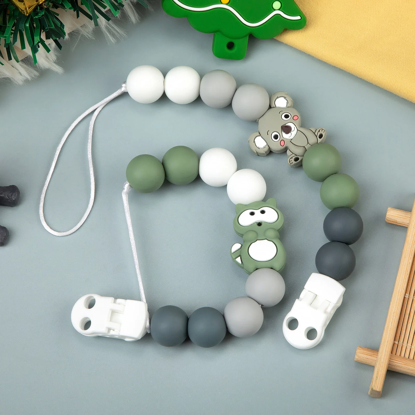 TYRY.HU Baby Silicone Pacifier Chains Teether ToysSilicone Loose Beads  Nipple Holder  Gift for Baby