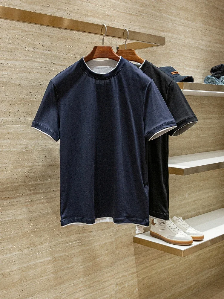

Modal Cotton Blended Summer Men's Casual Fake Two-piece Crew Neck T-Shirt
