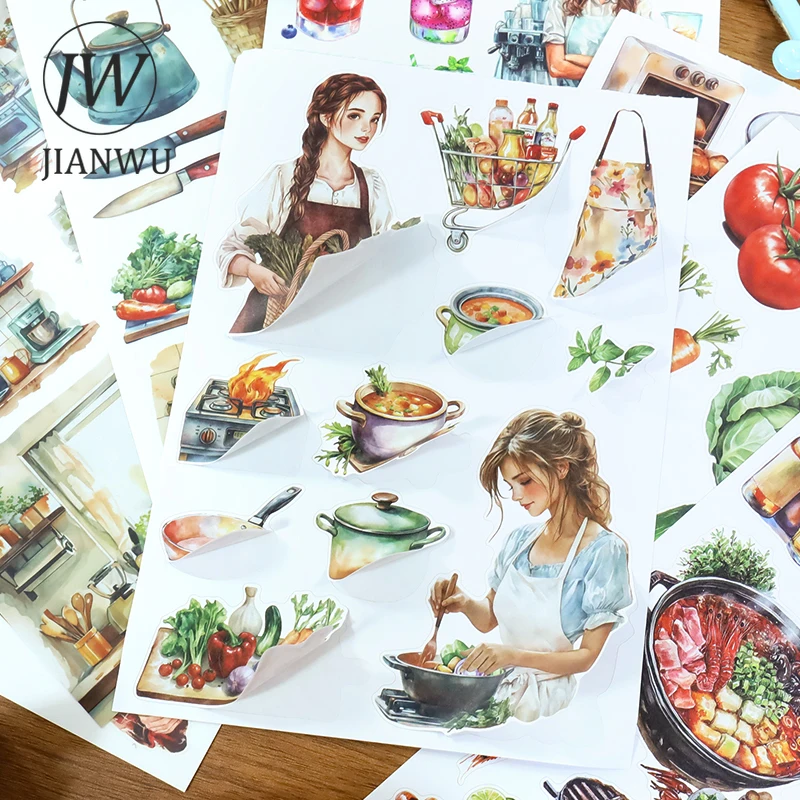 

JIANWU 20 Sheets/book Vintage Vegetable Food Character Landscape Material Collage Sticker Book Creative DIY Journal Stationery