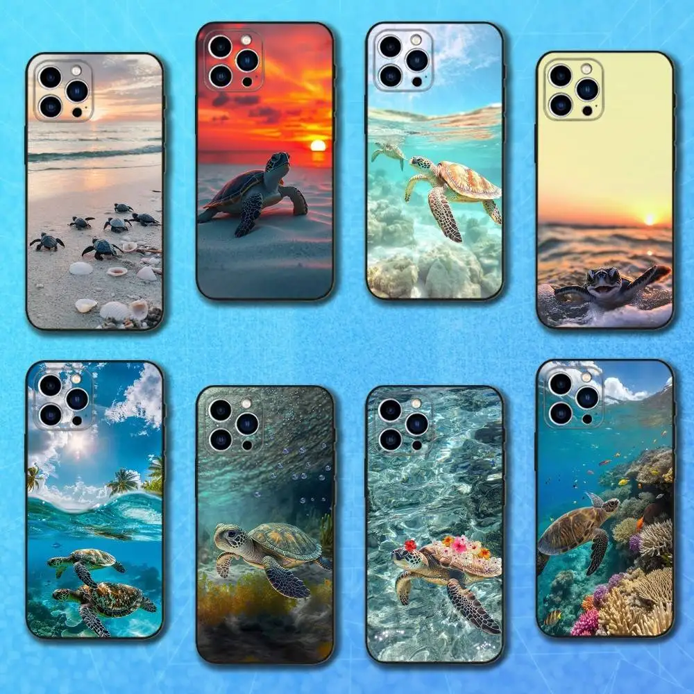

Ocean Sea Turtle Art Phone Case For iPhone 17,16,15,14,13,12,11 Plus,Pro Max,XS,X,XR,SE,Mini,8,7,Soft Silicone Black Cover
