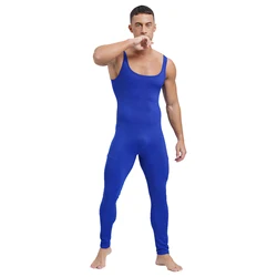 Mens Bodybuilding Athletic Jumpsuit Sleeveless Stretchy Soft Long Pants Rompers Solid Color Tank Unitard for Workout Fitness