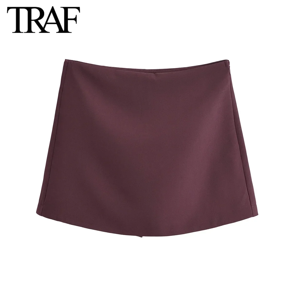 TRAF Shorts for Women Fashion Autumn Winter New Comfortable Casual Solid Color Side Zip Middle-waisted A-line Culotte Skirt Pant