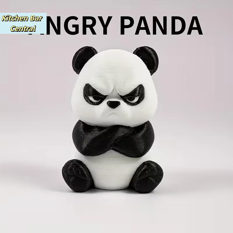 【1PC 3D Printed Angry Panda Decor Figurine Chinese National Treasures Ornaments For Home And Office Decor Holiday Gift】