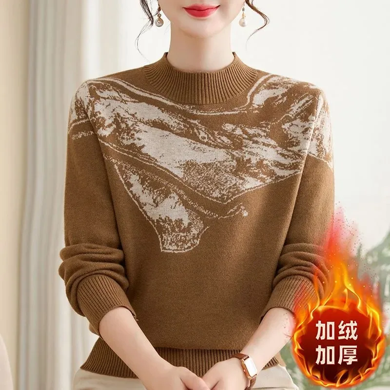 

Girls' Pullover Sweater Thickened Velvet Half Turtleneck Contrast Color Long-sleeved Pullover Top