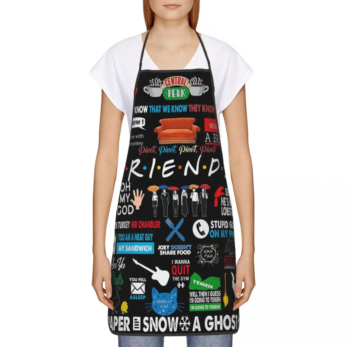 Friends TV Show Collage Polyester Aprons Central Perk Kitchen Cuisine Bib Tablier Florist Artisan Pinafore for Adult Chef